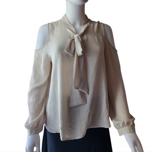Mine Cream Tie-Front Open Shoulder Blouse